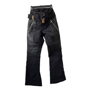 Bogner Black Quilted Faux Leather Rocker Belted Ski Pants Size 8 Long